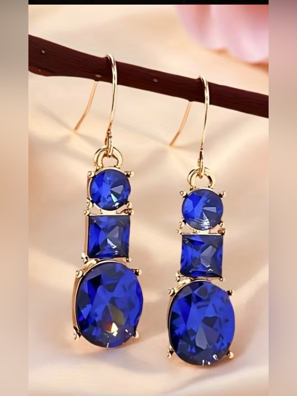 Gold-Tone & Deep Blue Earrings